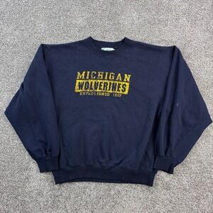 Vintage Michigan Wolverines Sweatshirt Mens Large Navy Blue‎ Crewneck Pullover
